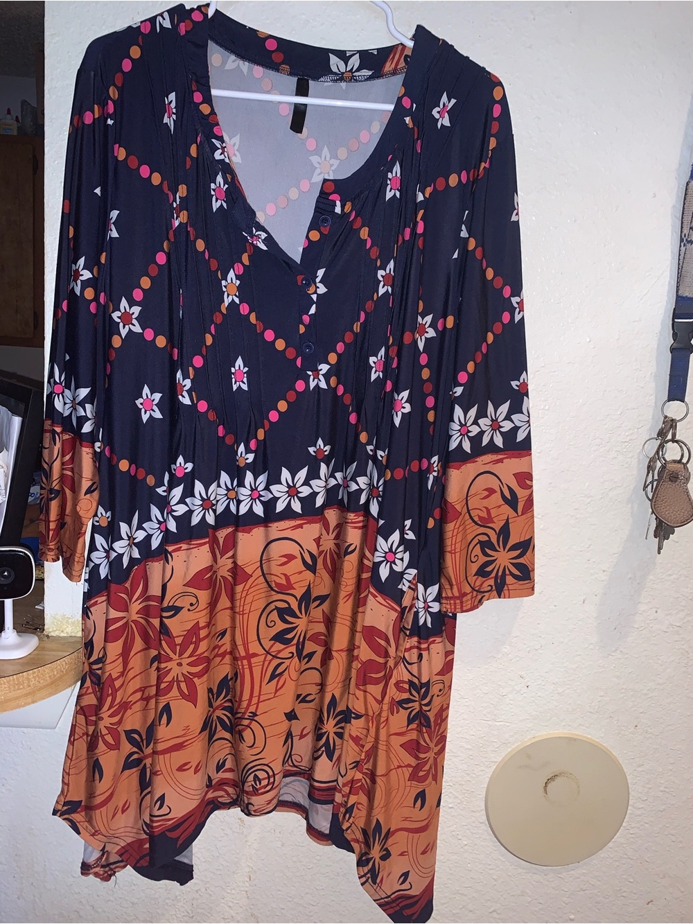 Boho Floral Navy and Rust Tunic Dress
